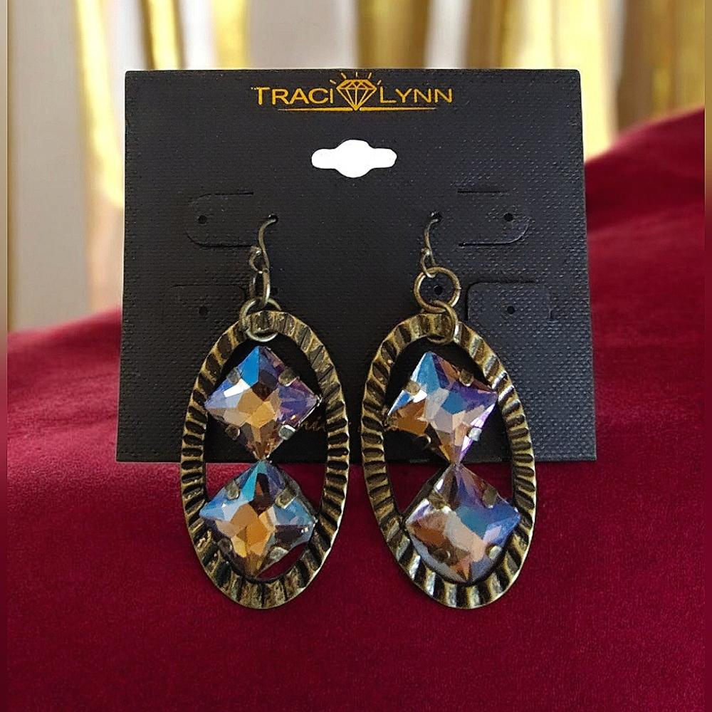 Traci Lynn Rhinestone Blaze Drop Earrings NWT